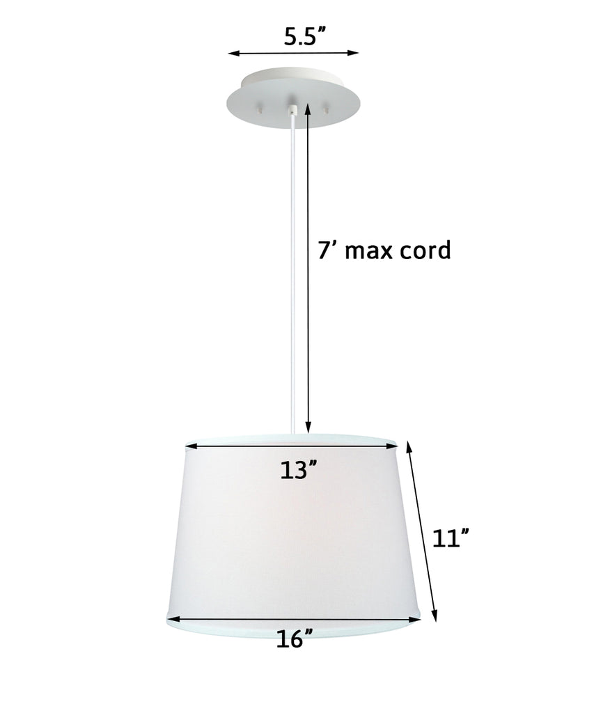 16" W 2 Light Pendant White Shade with Diffuser, White Cord