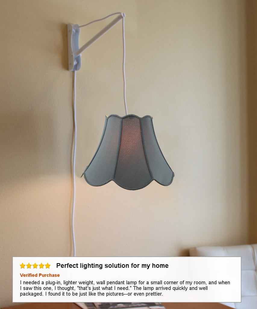 MAST Plug-In Wall Mount Pendant, 1 Light White Cord/Arm, Black Shade 09x18x13