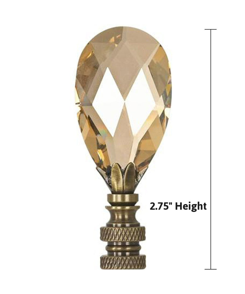 Stephanov Large Champagne Crystal Teardrops Lamp Finial Antique Brass 2.85"h