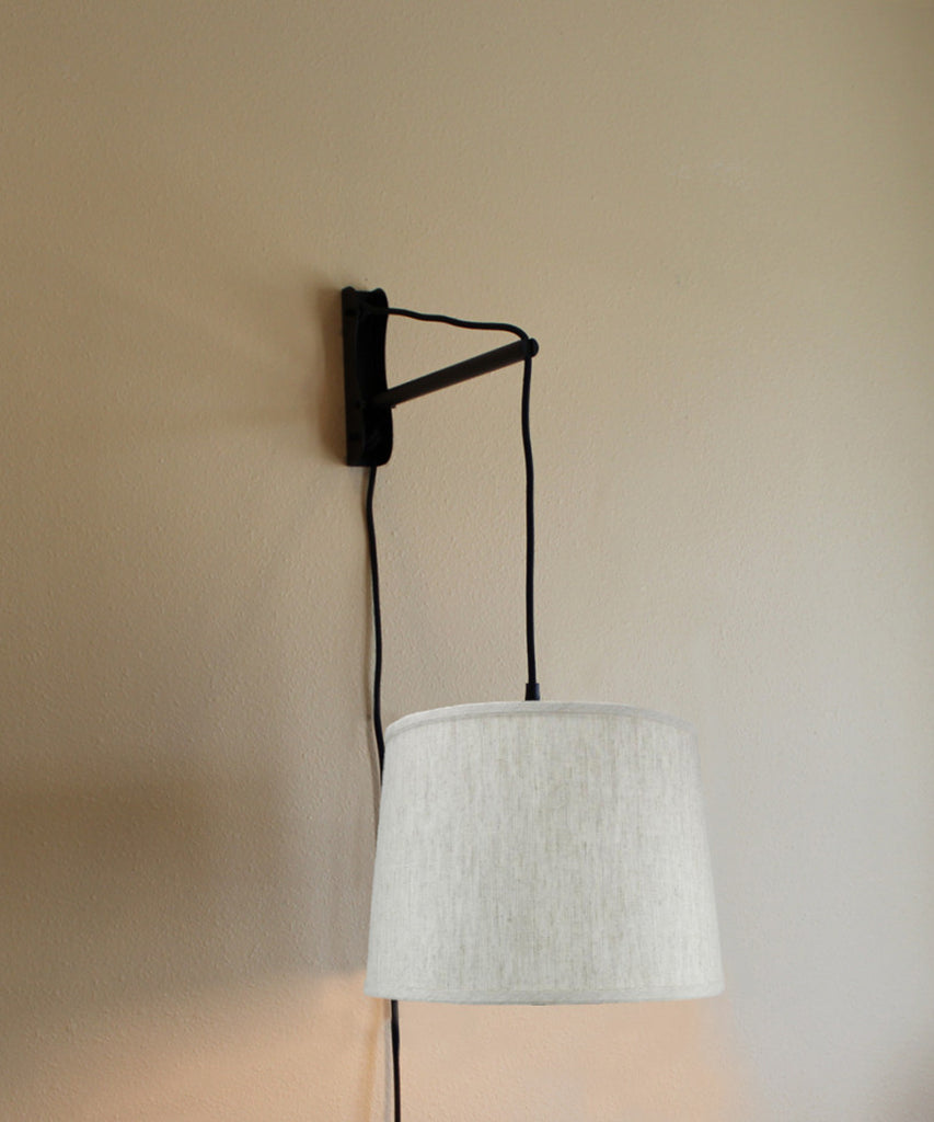 MAST Plug-In Wall Mount Pendant, 1 Light Black Cord/Arm, Textured Oatmeal Shade 12x14x10