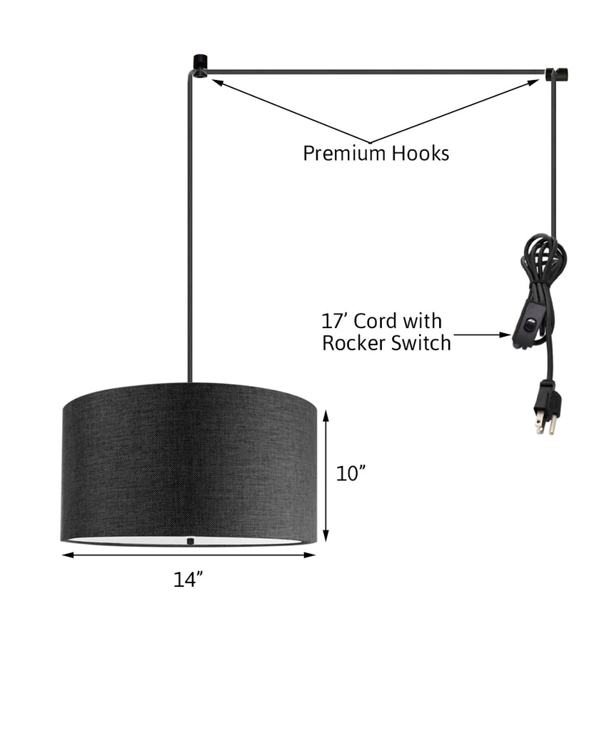 2 Light Swag Plug-In Pendant 14"w Granite Gray with Diffuser, Black Cord