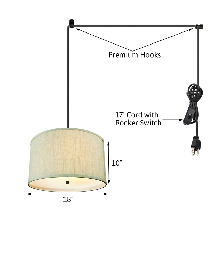2 Light Swag Plug-In Pendant 18"w Textured Oatmeal with Diffuser, Black Cord