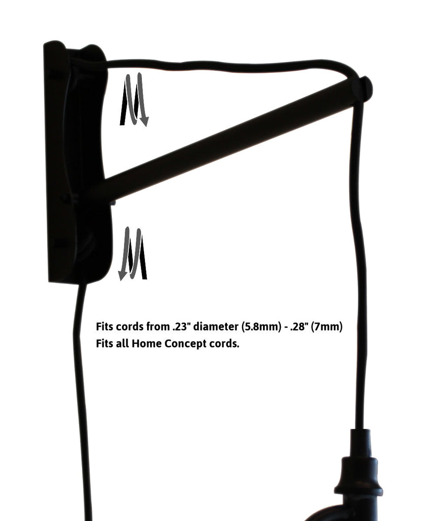 MAST Plug-In Wall Mount Pendant, 1 Light Black Cord/Arm, Black Shade 08x16x12