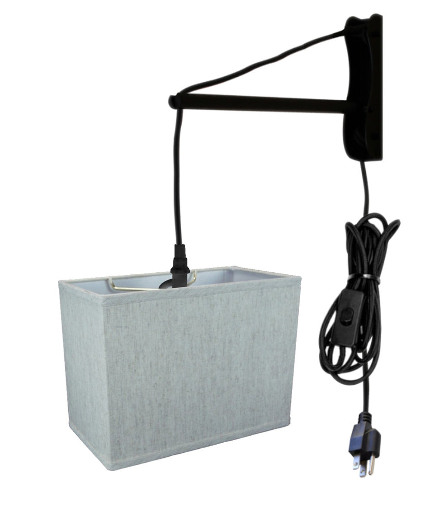 MAST Plug-In Wall Mount Pendant, 1 Light Black Cord/Arm, Rectangular Textured Oatmeal (6.5x12) (6.5x12) x 9