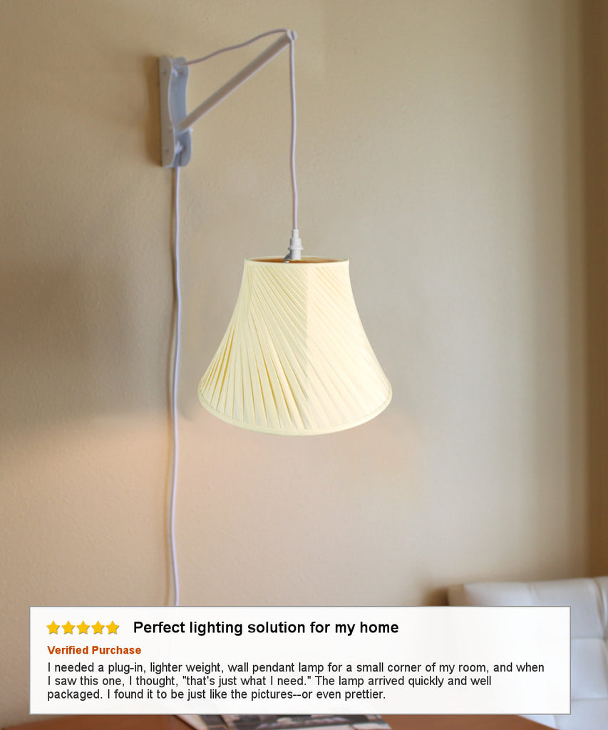 MAST Plug-In Wall Mount Pendant, 1 Light White Cord/Arm, Eggshell Shade 08x16x12