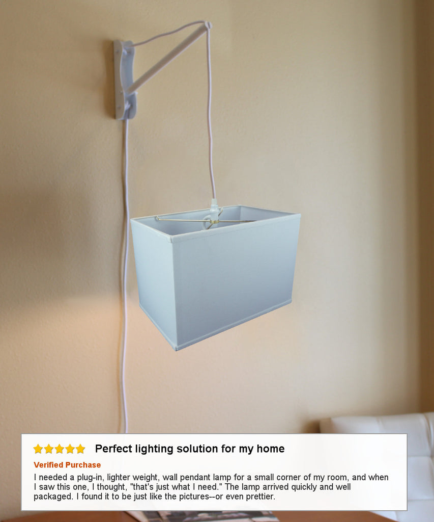 MAST Plug-In Wall Mount Pendant, 1 Light White Cord/Arm, White Rectangular Shade (10x16) (10x16) x 11