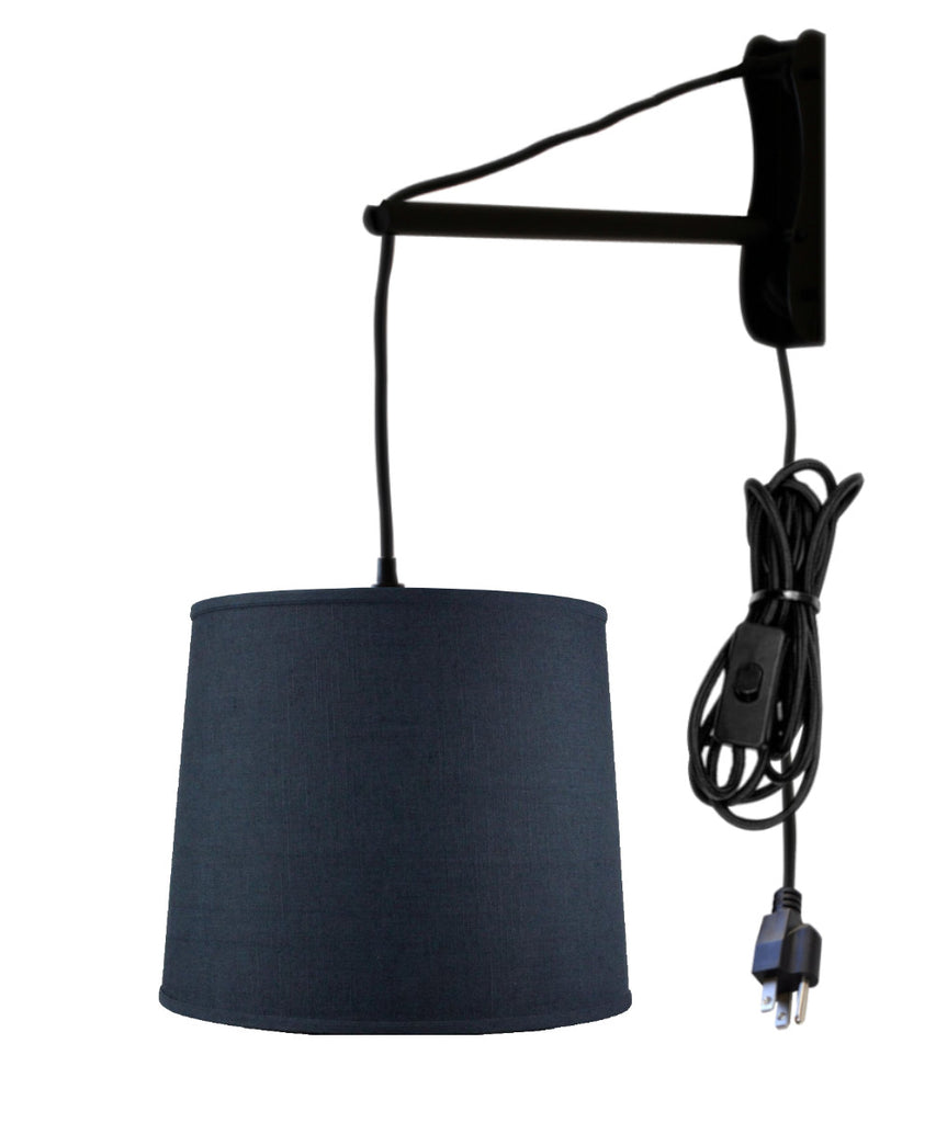 MAST Plug-In Wall Mount Pendant, 1 Light Black Cord/Arm, Textured Slate Blue Shade 12x14x10