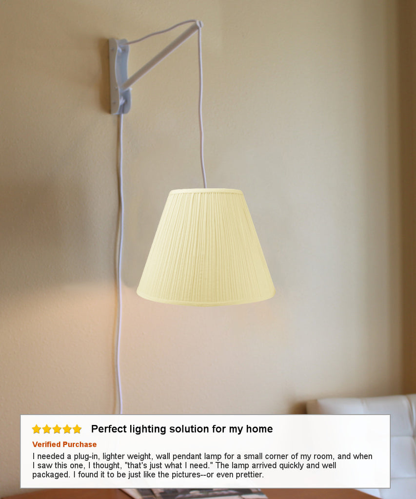 MAST Plug-In Wall Mount Pendant, 1 Light White Cord/Arm, Eggshell Shade 08x16x12