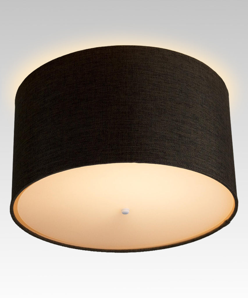 14" Moderne Flush Mount Converter Kit Chocolate Burlap Hardback Drum Lampshade 14"x14"x7"