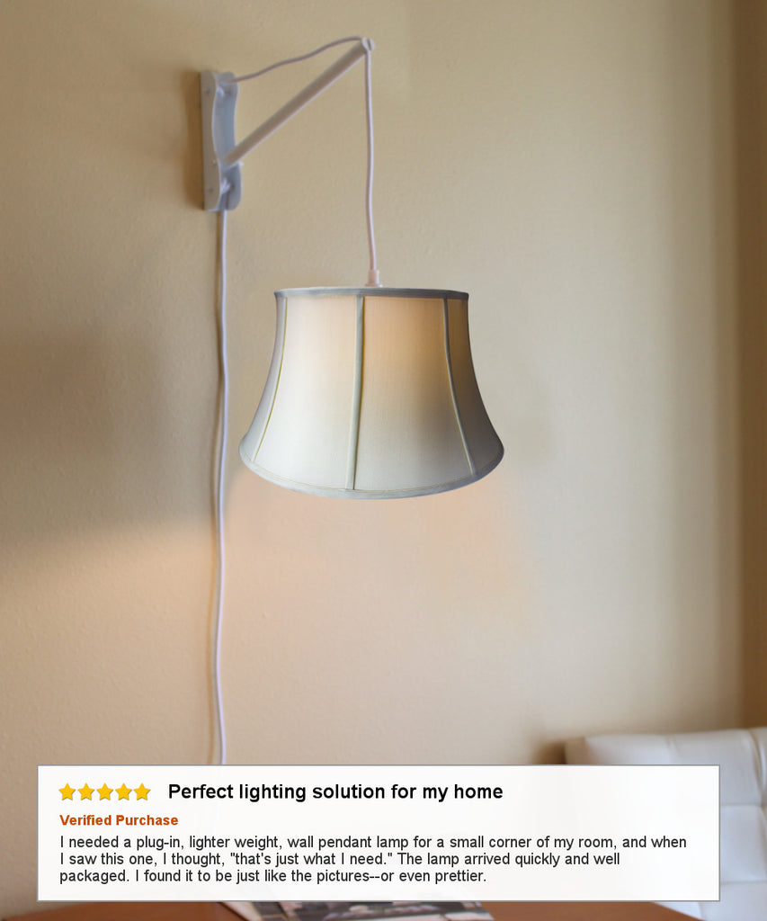 MAST Plug-In Wall Mount Pendant, 2 Light White Cord/Arm with Diffuser, Egg Shell Shade 13x19x11