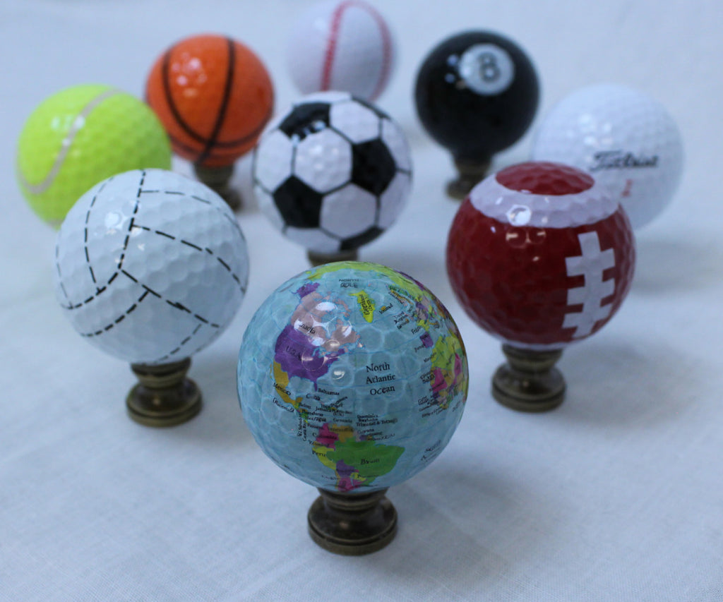 Earth Globe Lamp Finial, Blue Water with Colored Land Pattern, 2.25"h