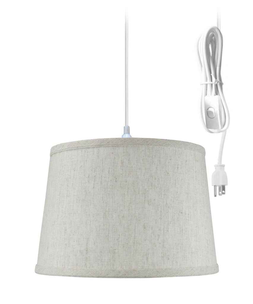 Shallow Drum 1 Light Swag Plug-In Pendant Hanging Lamp Textured Oatmeal