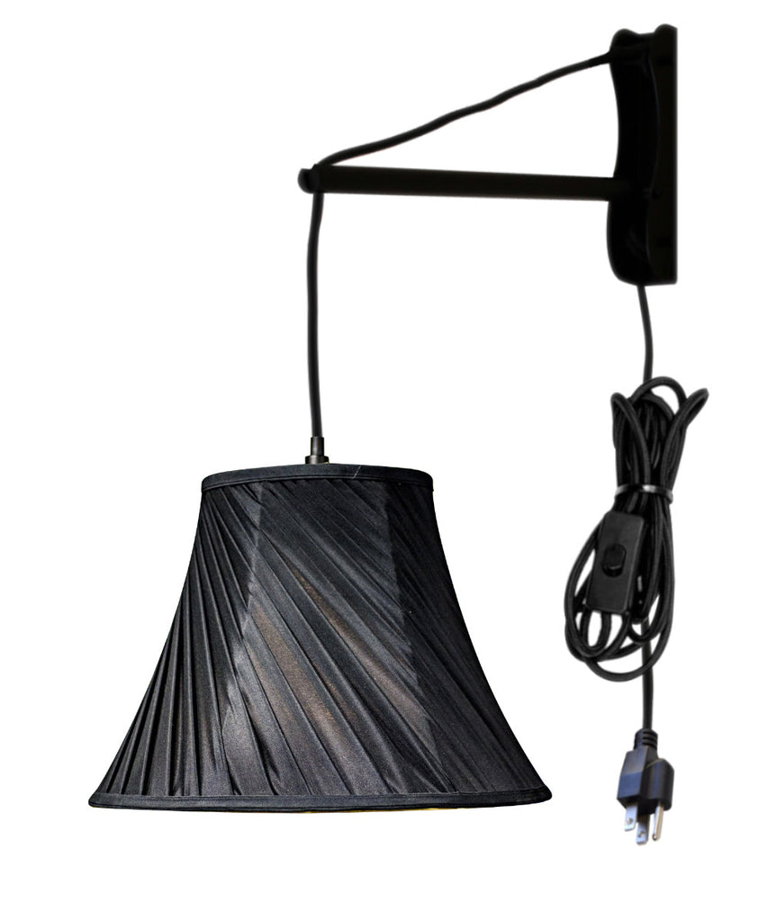 MAST Plug-In Wall Mount Pendant, 1 Light Black Cord/Arm, Black Shade 08x16x12