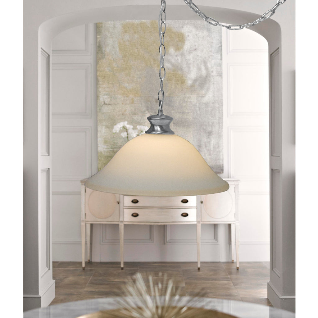 Plug In Swag Milky White Glass Pendant Light, Polished Nickel Finish