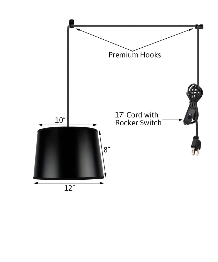 Shallow Drum 1 Light Swag Plug-In Pendant Hanging Lamp 10x12x8 Black