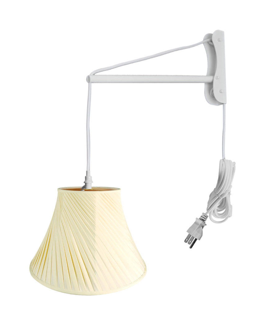 MAST Plug-In Wall Mount Pendant, 1 Light White Cord/Arm, Eggshell Shade 08x16x12