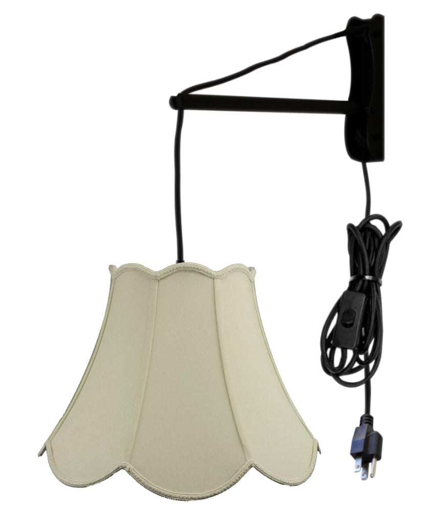 MAST Plug-In Wall Mount Pendant, 1 Light Black Cord/Arm, Eggshell Shade 09x18x13