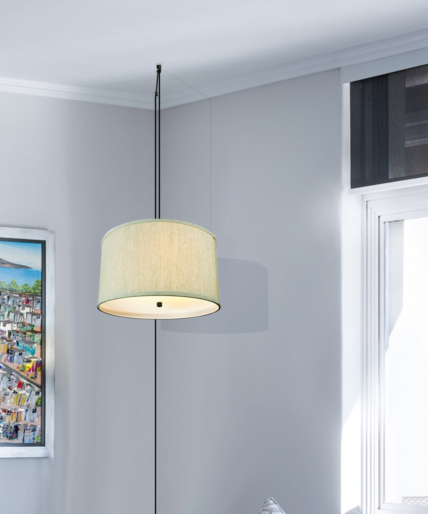 2 Light Swag Plug-In Pendant 18"w Textured Oatmeal with Diffuser, Black Cord