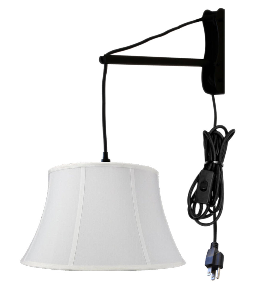 MAST Plug-In Wall Mount Pendant, 1 Light Black Cord/Arm, White Shade 13x19x11