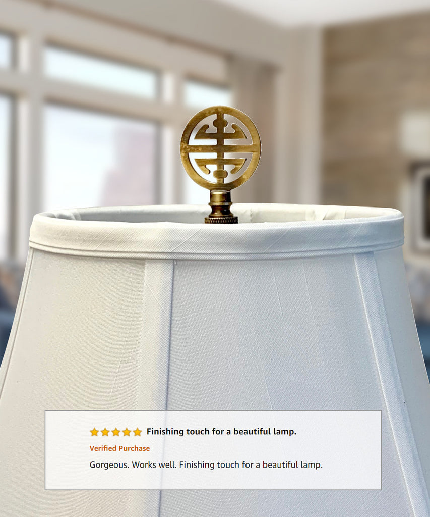 Classic 4 Blessings Asian Lamp Finial Antique Brass Metal 2.25"h