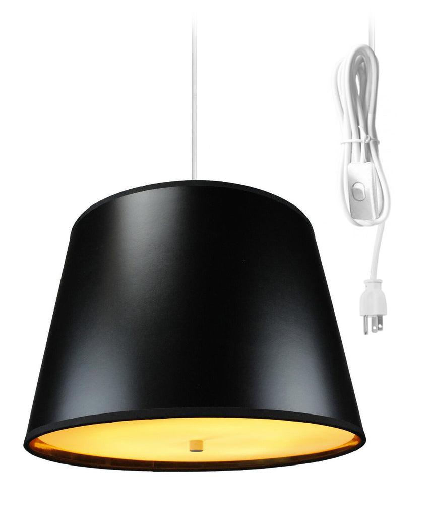 Black Gold-Lined 2 Light Swag Plug-In Pendant with Diffusershade -