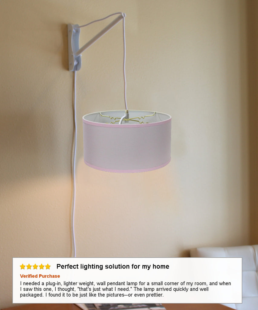 MAST Plug-In Wall Mount Pendant, 2 Light White Cord/Arm with Diffuser, Pale Dogwood Pink Shade 16x16x08