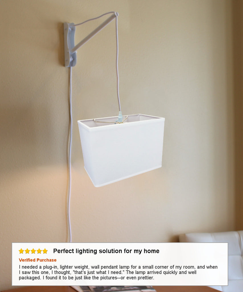 MAST Plug-In Wall Mount Pendant, 1 Light White Cord/Arm, Rectangular White Shade (8x14) (8x14) x 10