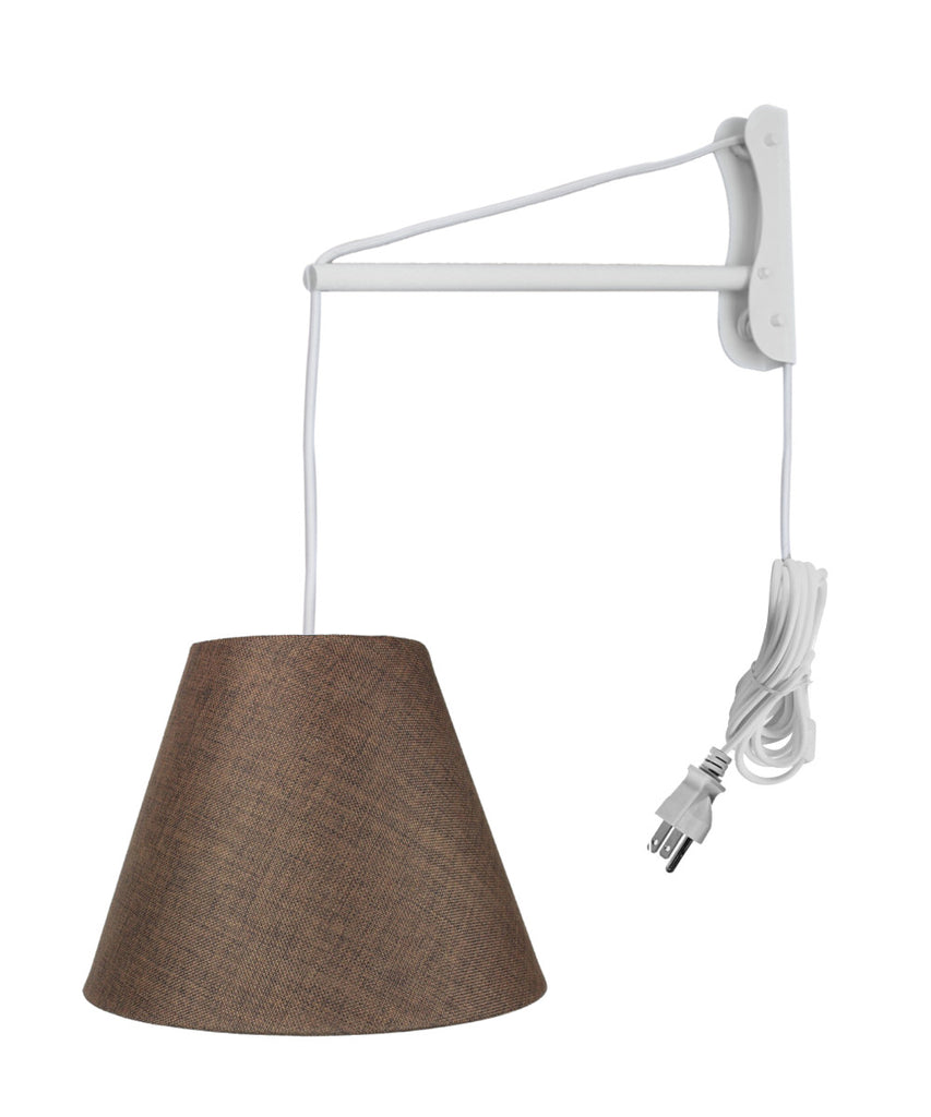 MAST Plug-In Wall Mount Pendant, 1 Light White Cord/Arm, Chocolate Burlap Shade 06x12x09