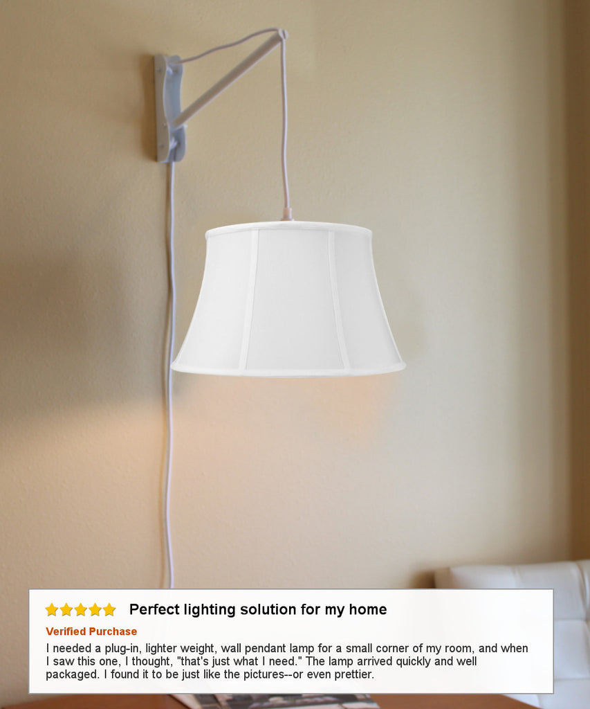 MAST Plug-In Wall Mount Pendant, 2 Light White Cord/Arm with Diffuser, White Shade 12x17x10
