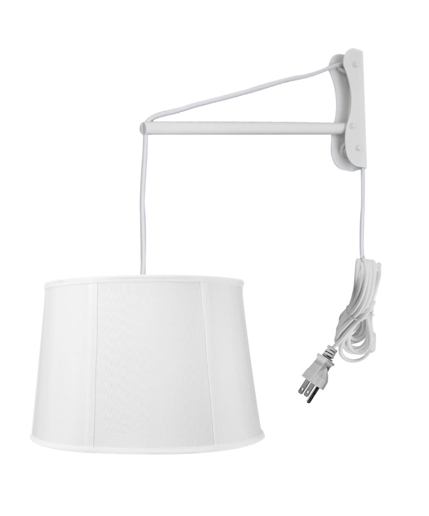 MAST Plug-In Wall Mount Pendant, 1 Light White Cord/Arm, Drum White Shade 10x12x08