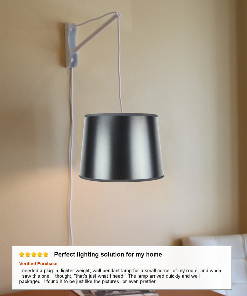 MAST Plug-In Wall Mount Pendant, 1 Light White Cord/Arm, Black/Gold Shade 12x14x10