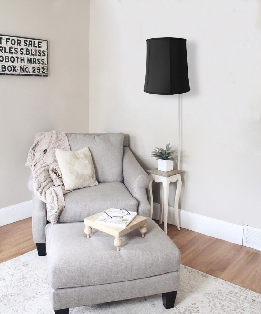 Floating Shade Plug-In Wall Light Black Fabric with Gold Liner 12x14x15