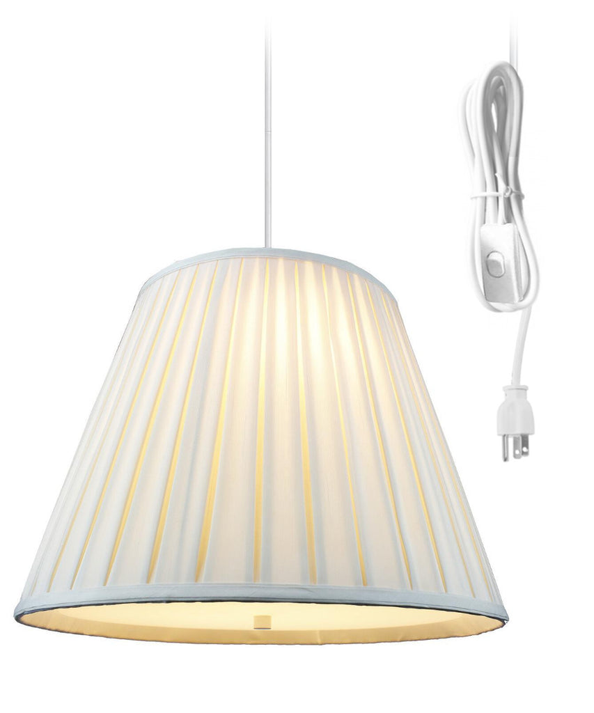 Empire Box Pleat Egg Shell 2 Light Swag Plug-In Pendant with Diffuser 11x18x13