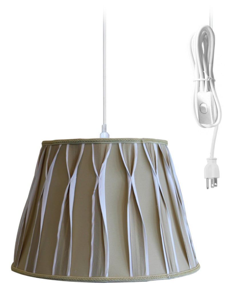 1-Light Plug In Swag Pendant Lamp Biege/Off-White Shade