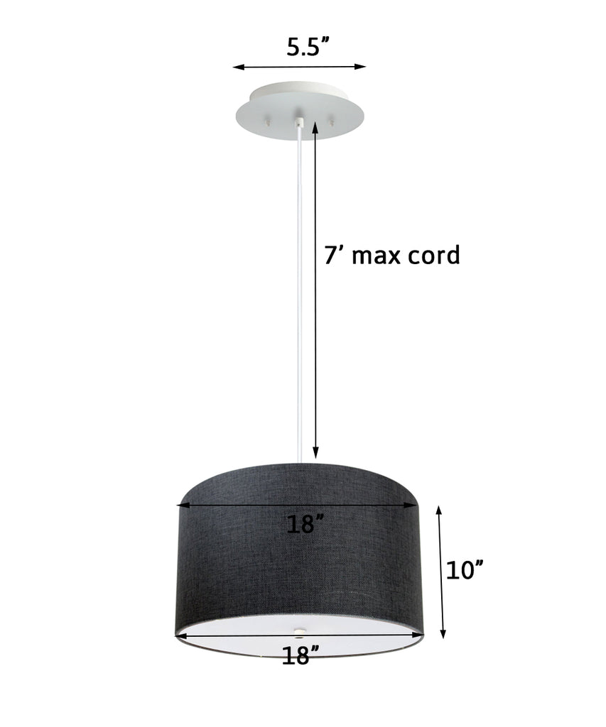 18" W 2 Light Pendant Granite Gray Shade with Diffuser, White Cord