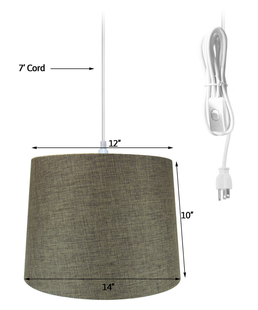 14"w 1-Light Plug-In Swag Pendant Lamp Chocolate Burlap