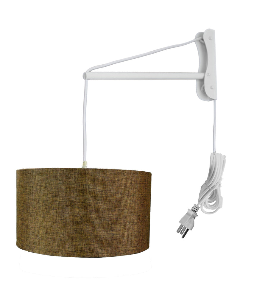 MAST Plug-In Wall Mount Pendant, 1 Light White Cord/Arm, Chocolate Burlap Shade 18x18x10