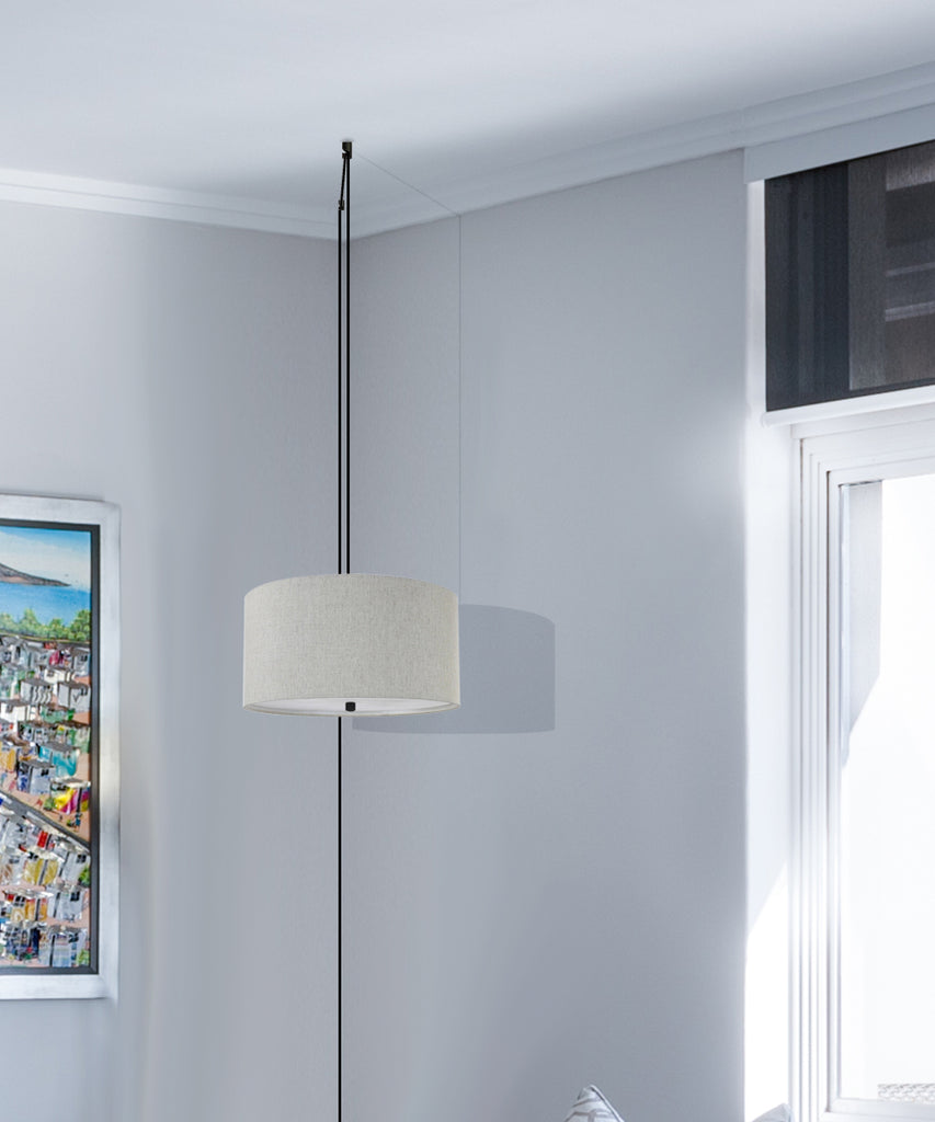 2 Light Swag Plug-In Pendant 14"w Textured Oatmeal with Diffuser, Black Cord