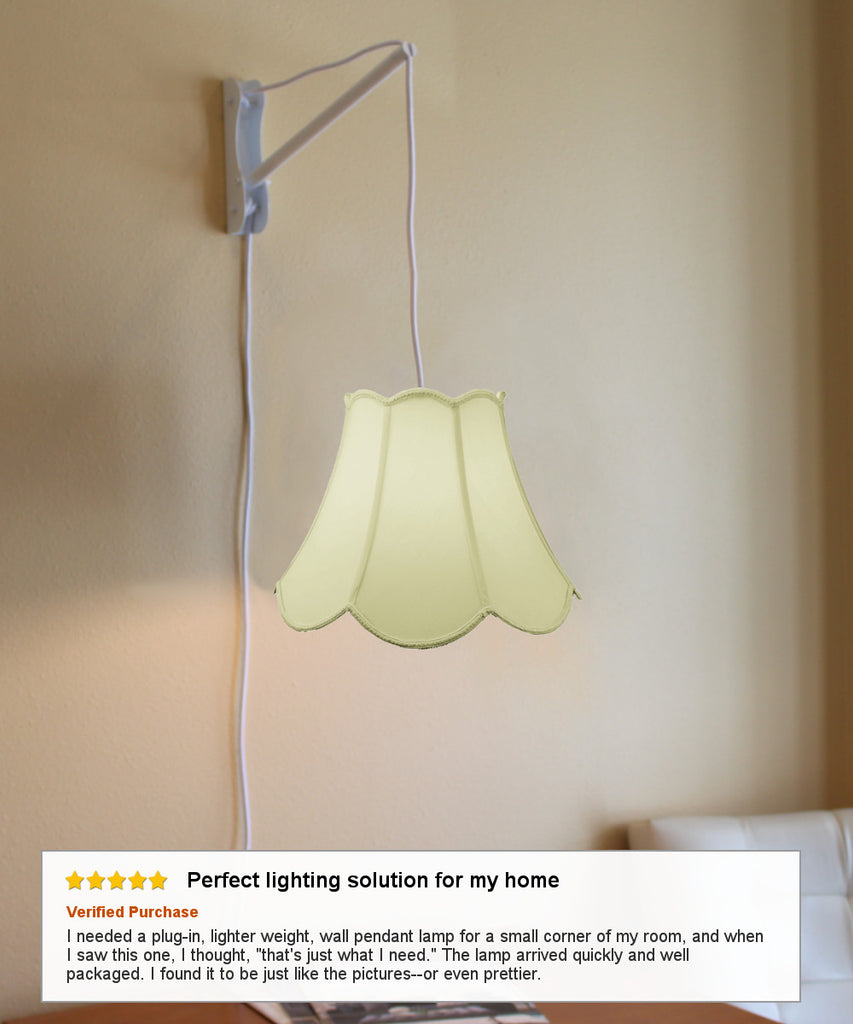 MAST Plug-In Wall Mount Pendant, 1 Light White Cord/Arm, Eggshell Shade 09x18x13