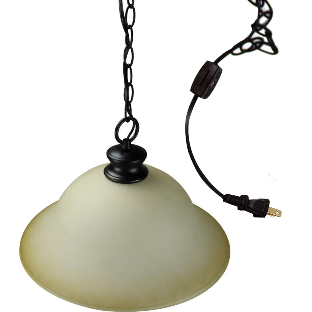 Plug In Swag Amber Glass Pendant Light, Bronze Finish