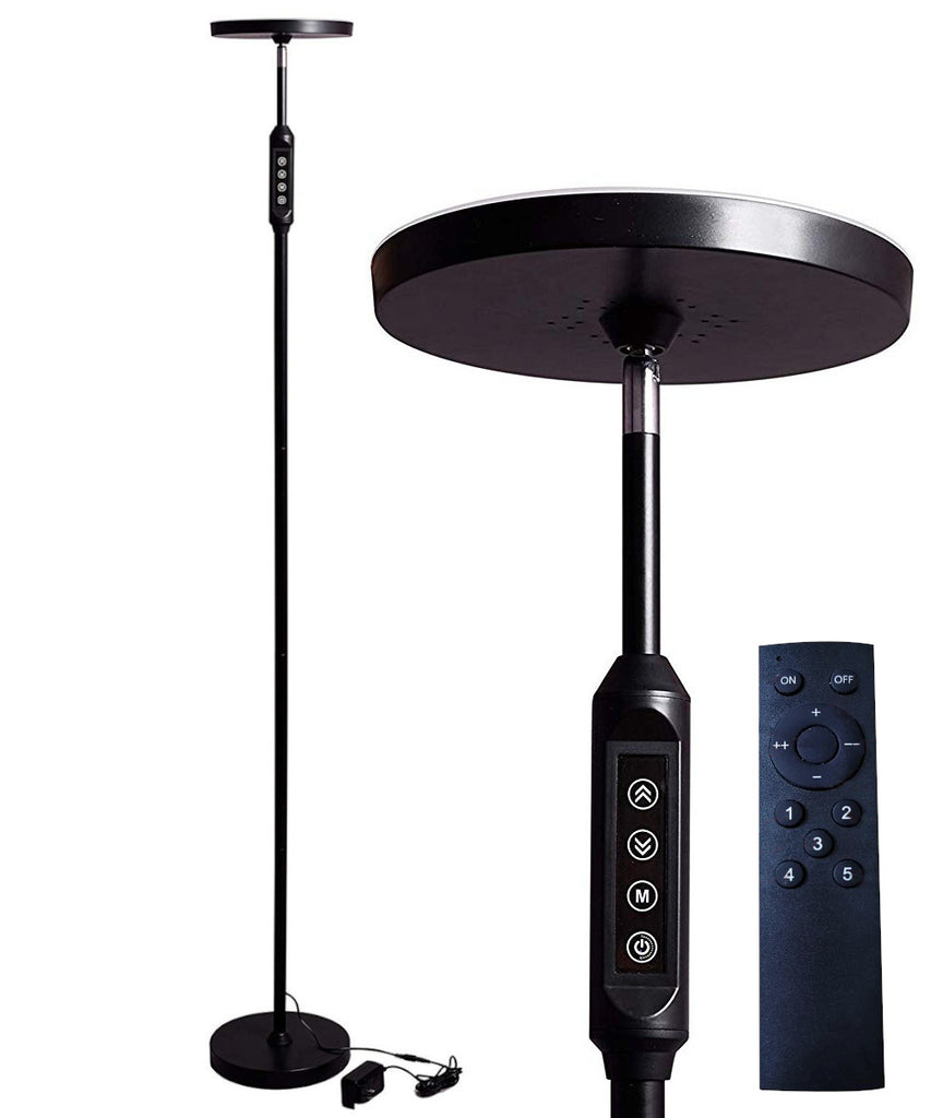 LED Torchiere 70" Floor Lamp (5 Color Settings) 2,100 Lumens,Dimmable Black Metal with Remote