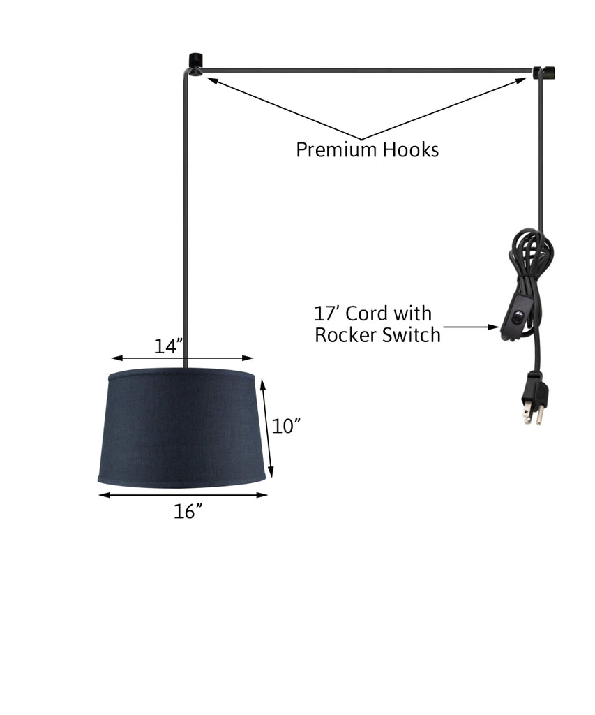 Shallow Drum 1 Light Swag Plug-In Pendant Hanging Lamp Textured Slate Blue