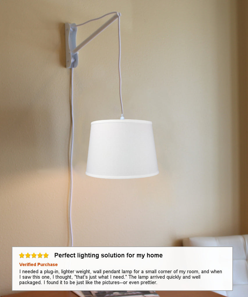 MAST Plug-In Wall Mount Pendant, 1 Light White Cord/Arm, White Shade 13x16x11