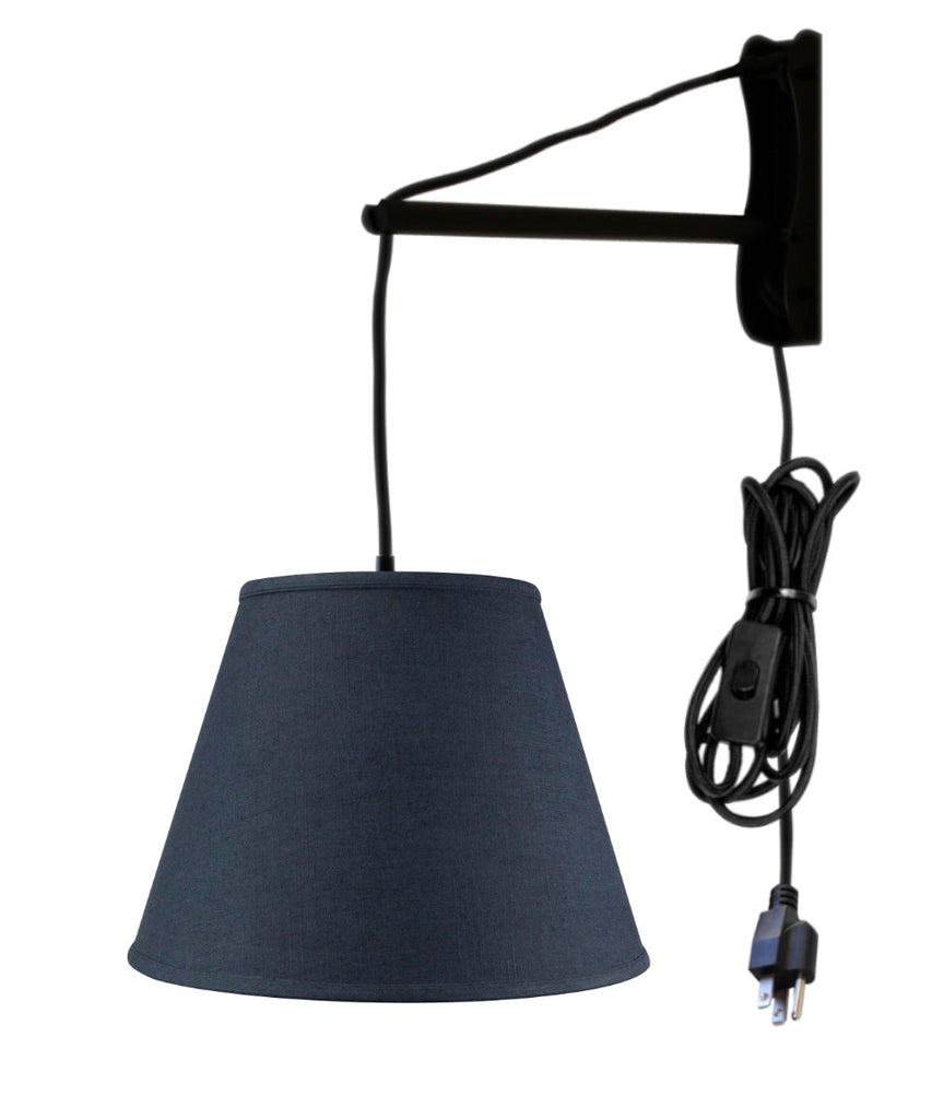MAST Plug-In Wall Mount Pendant, 1 Light Black Cord/Arm, Textured Slate Blue Shade 09x16x12