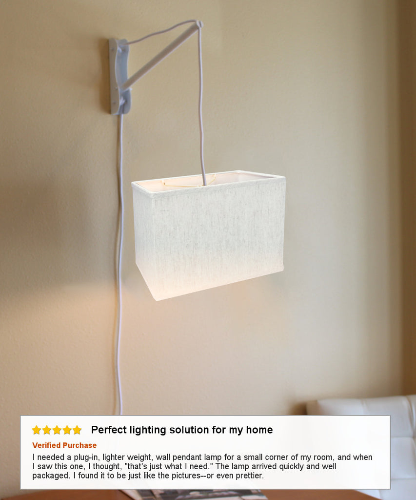MAST Plug-In Wall Mount Pendant, 1 Light White Cord/Arm, Rectangular Textured Oatmeal Shade (6.5x12) (6.5x12) x 9