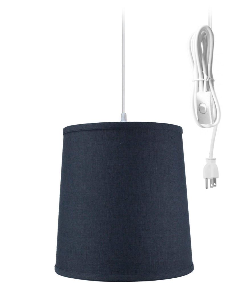 Textured Slate Blue Shantung 1 Light Swag Plug-In Pendant Hanging Lamp