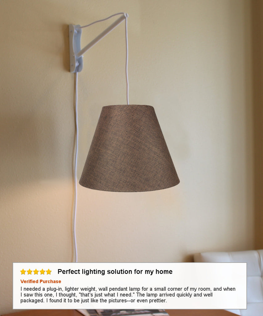 MAST Plug-In Wall Mount Pendant, 1 Light White Cord/Arm, Chocolate Burlap Shade 08x16x12