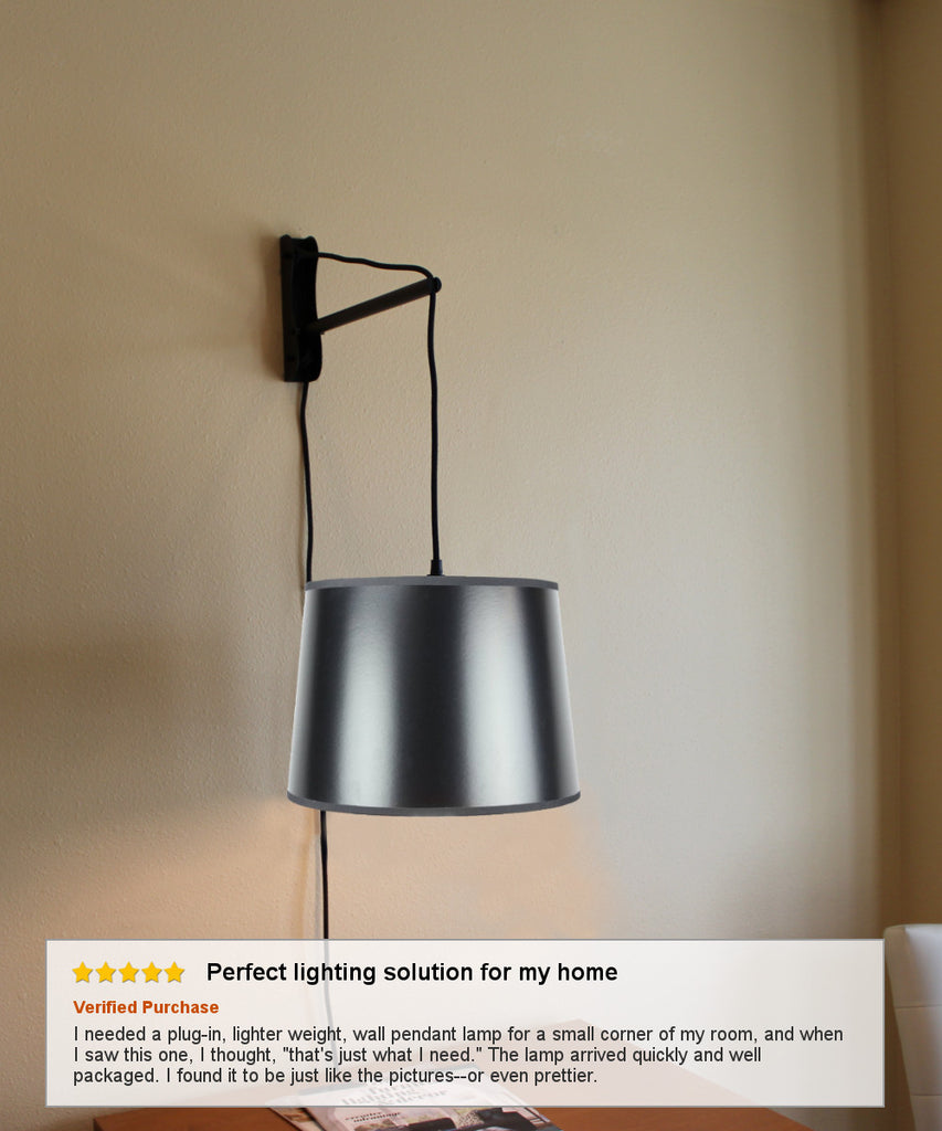 MAST Plug-In Wall Mount Pendant, 1 Light Black Cord/Arm, Black/Gold Shade 12x14x10