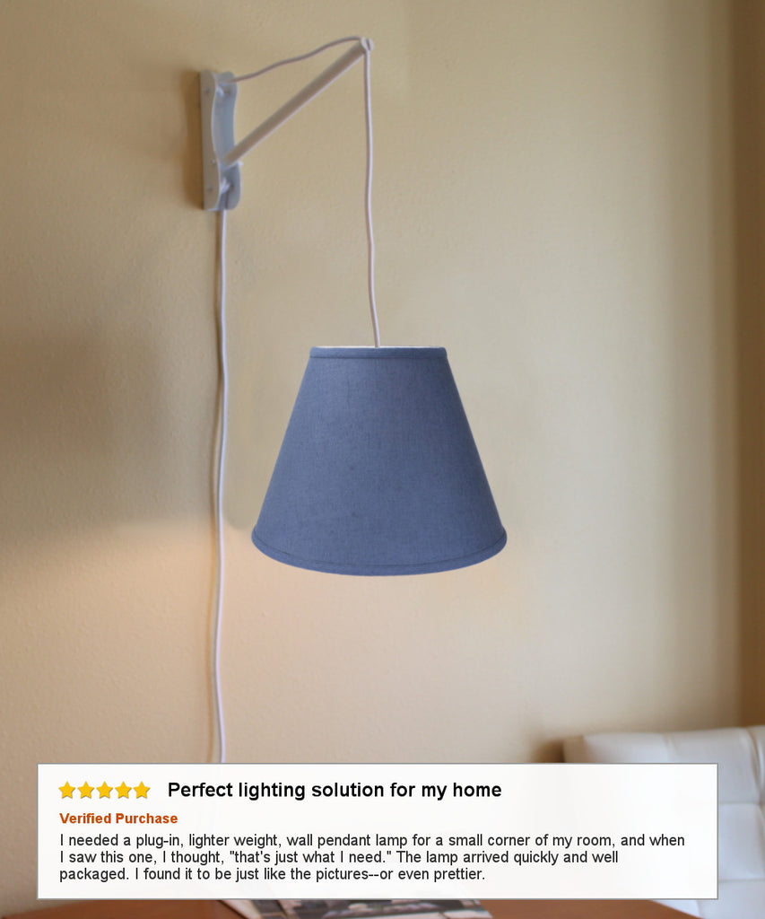 MAST Plug-In Wall Mount Pendant, 1 Light White Cord/Arm, Textured Slate Blue Shade 09x16x12
