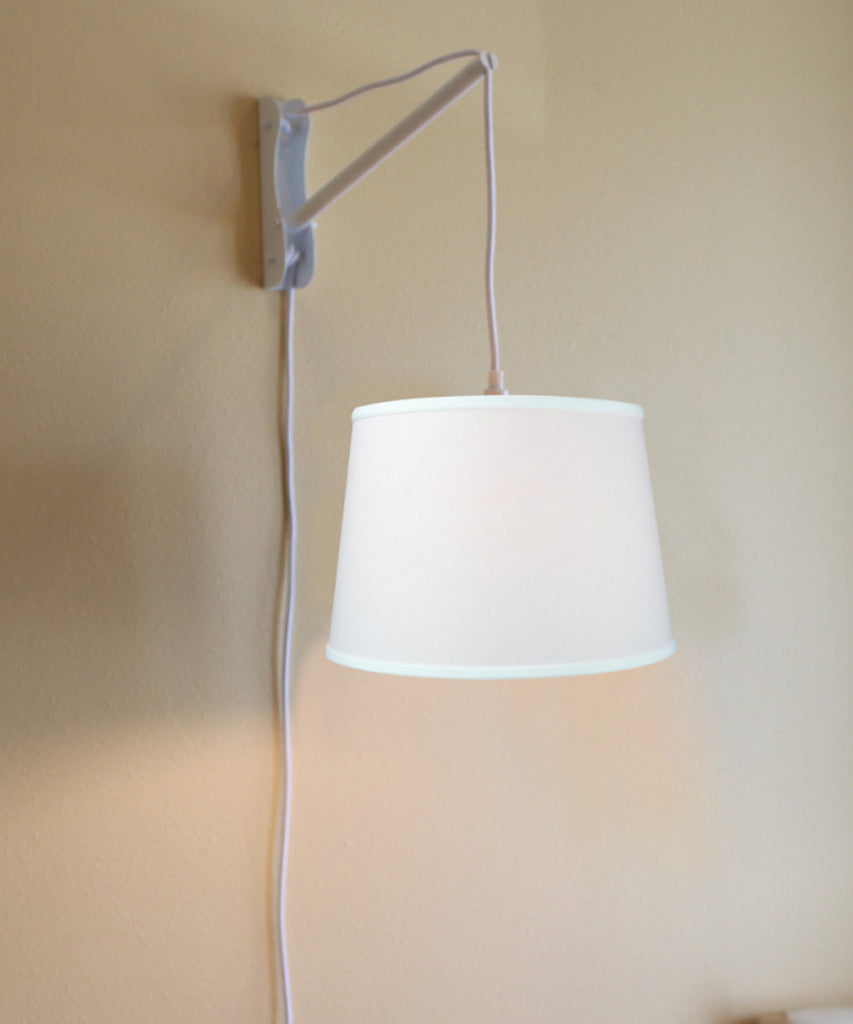 MAST Plug-In Wall Mount Pendant, 2 Light White Cord/Arm with Diffuser, White Shade 13x16x11